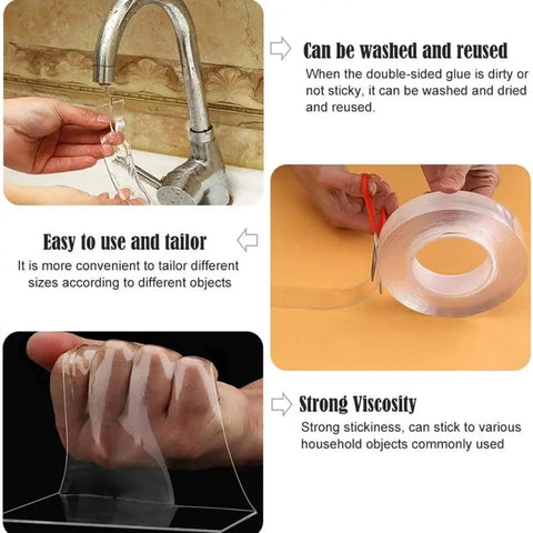 1/3/5M Double Sided Tape Transparent Acrylic Reusable Waterproof Adhesive Tracsless Tape Gadget Doble Cara Nano Tapes