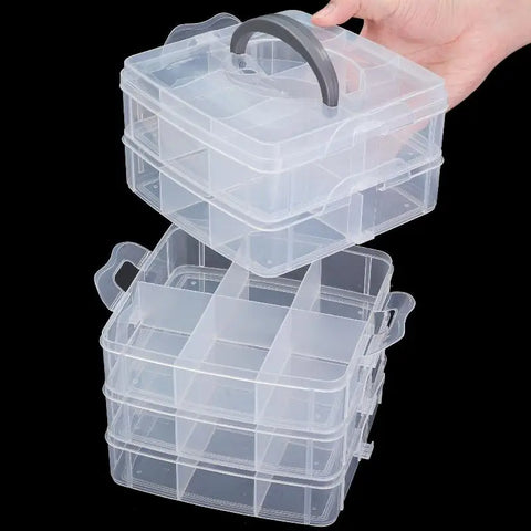 3 Tier 18-Grid Transparent Adjustable Stackable Compartment Slot Plastic Storage Box For Organizing Toys Jewelry Accessories