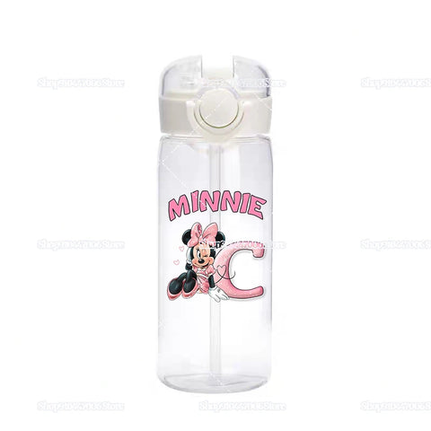 Mickey Minnie Mouse A-Z Print Transparent Water Bottle with Strap for Kids Milk Coffee Juice Cups 400ML Portable Breakfast Mug
